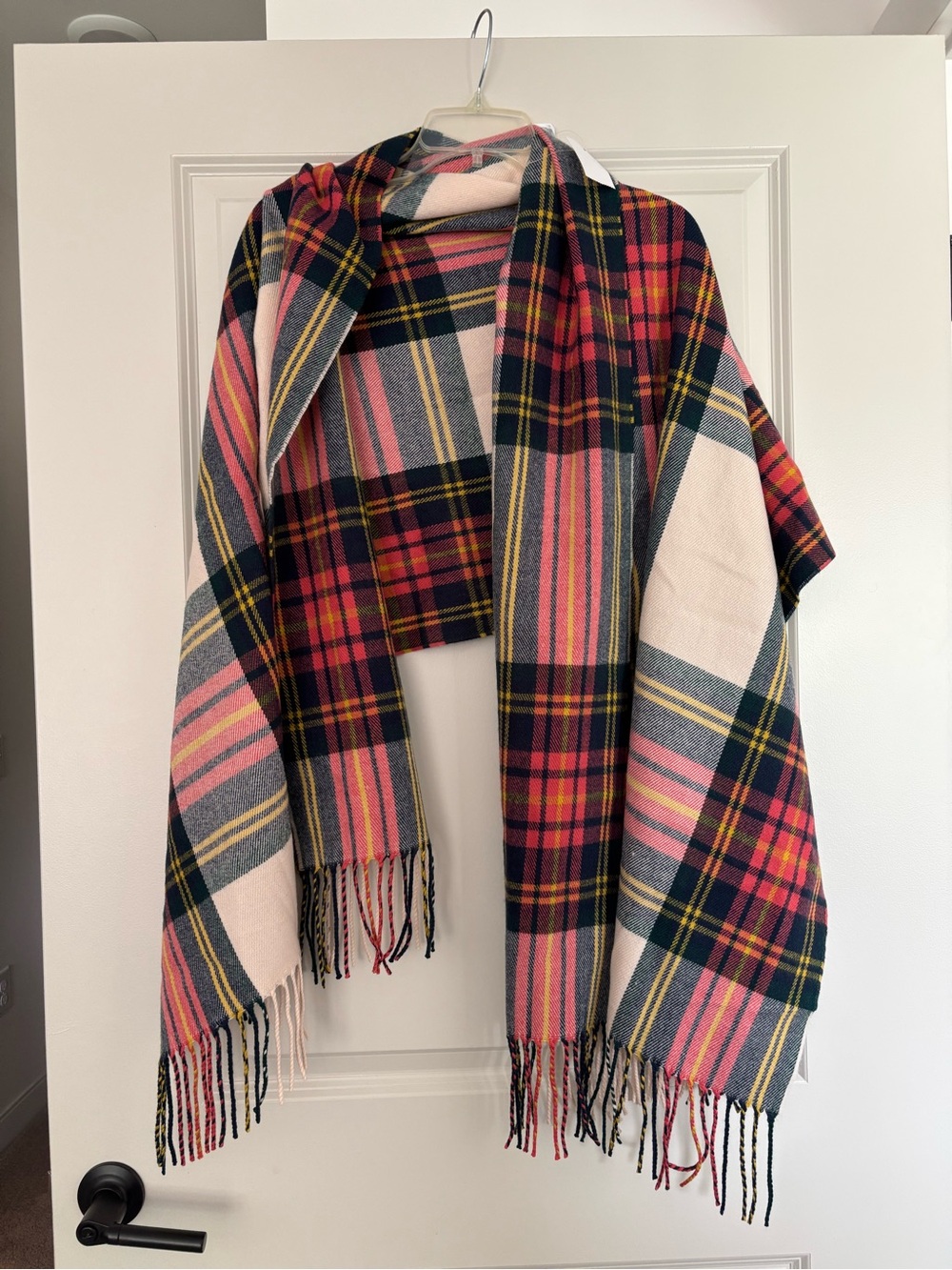 J. Crew Multicolor Plaid Fringe Scarf with Yellow Accents